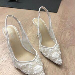 Betsey Johnson White Embellished Slingback Heels